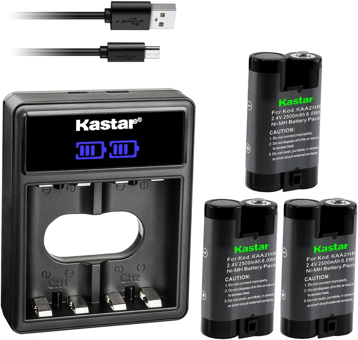 Kastar 3-Pack KAA2HR Battery and LCD Dual USB Charger Replacement for Kodak EasyShare C1013, C300, C310, C315, C330, C340, C360, C433, C433 Zoom, C503, C513, C530, C533 Zoom, C603, C613 Camera