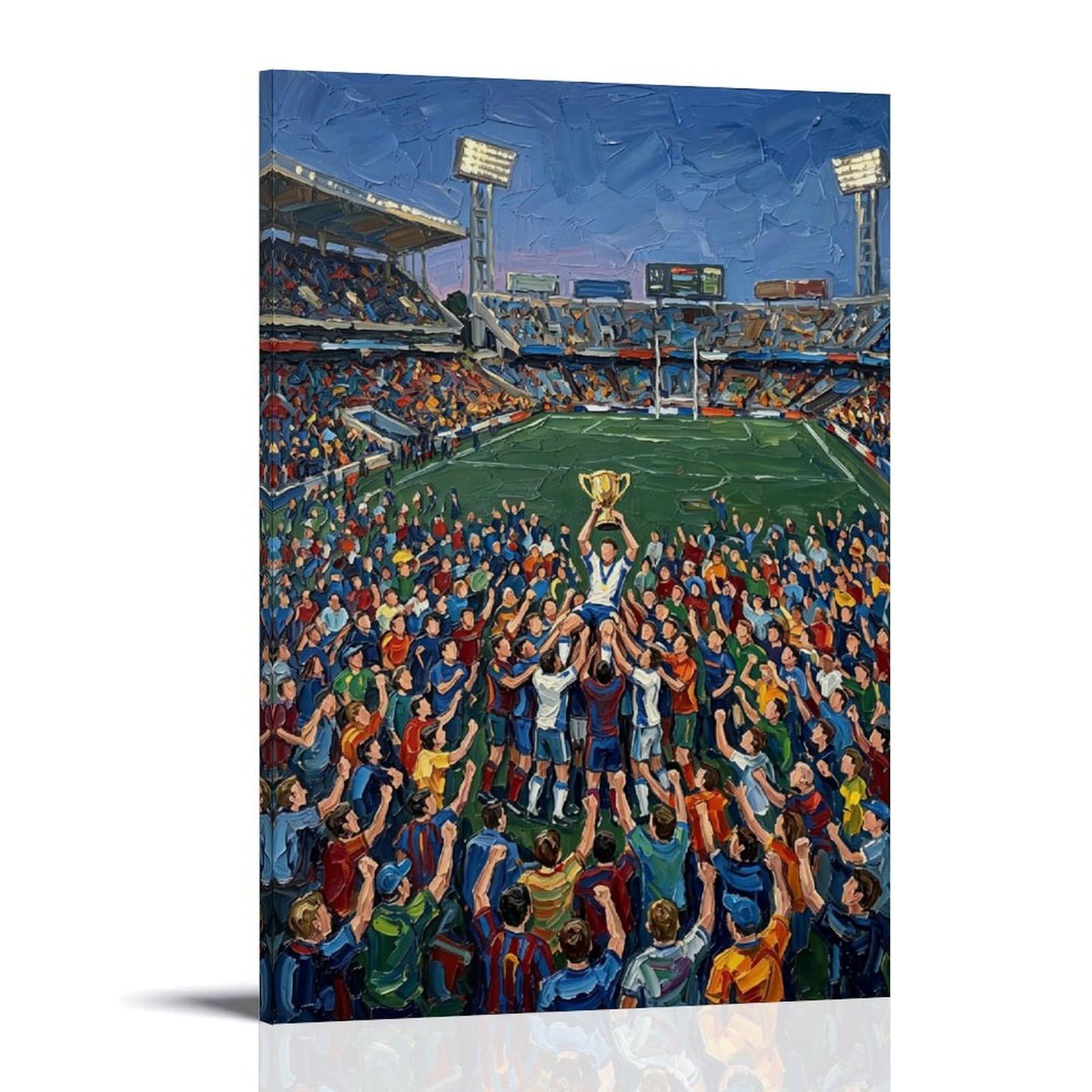 Poster su tela per celebrare la vittoria della squadra di calcio, pittura a olio Impasto, opera d'arte da parete per soggiorno, trofeo della squadra di calcio, decorazione da parete 40 x 60 cm