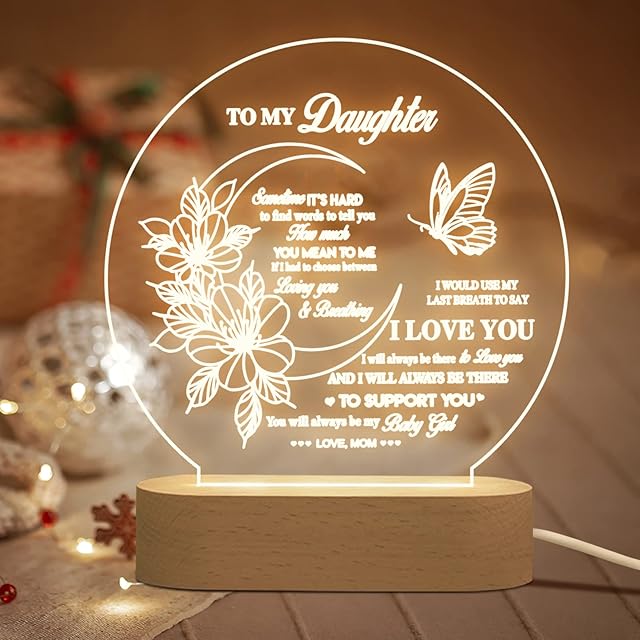 Homealexa 3D Illusion Lamp I Love You Friends Night Light for Best Daughter Girls Daughter Birthday Holiday Friendship Gift, Soft Warm White Colors LED Wooden Table Lamp (Daughter)
