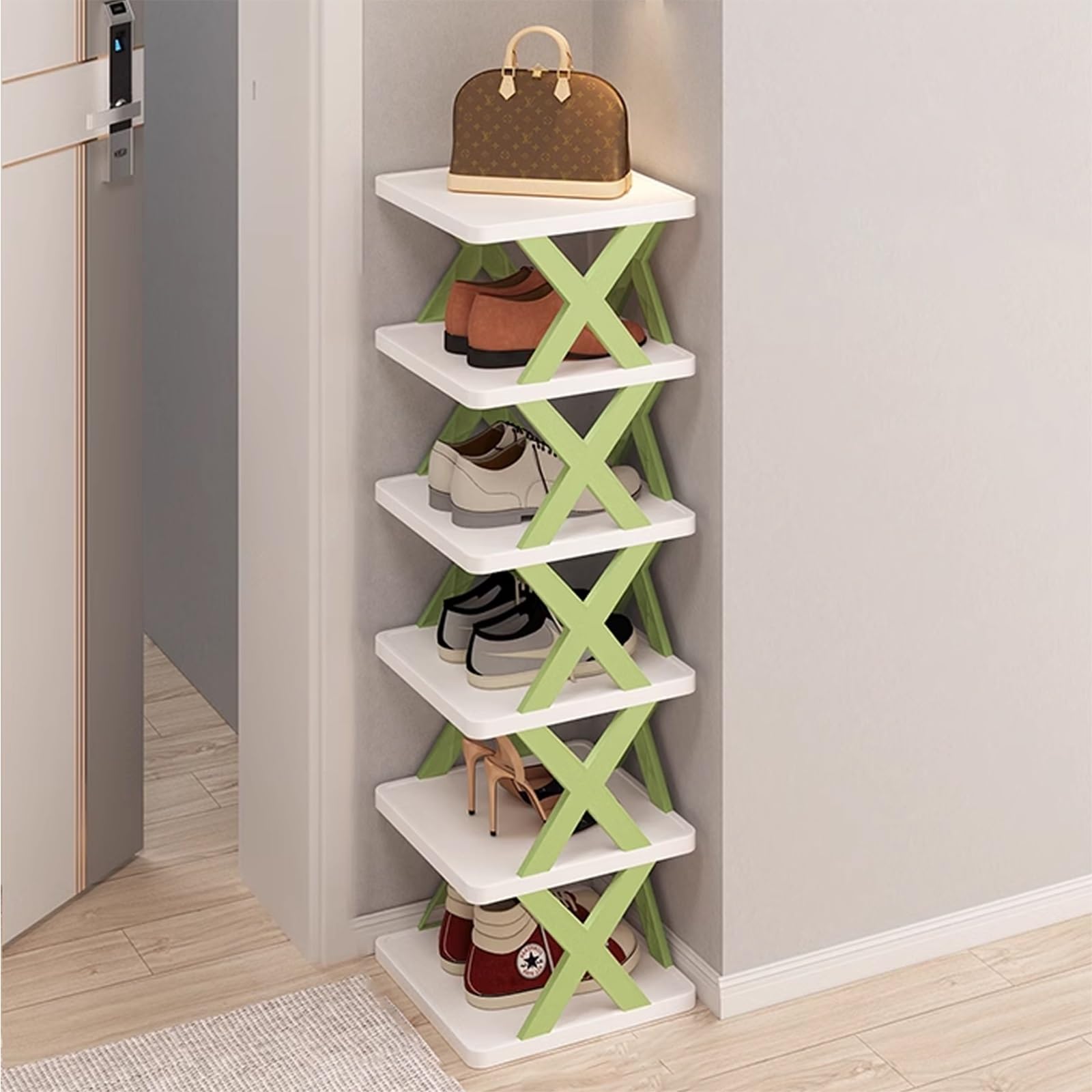 SVFOEBJM Tall Shoe Rack, Shoes Rack for Entrance, Multi-Layer Stackable Shoe Rack, Foldable Shoe Rack, Narrow Shoe Rack for Space Saving Shoe Storage, DIY Combination, Toolless Installation