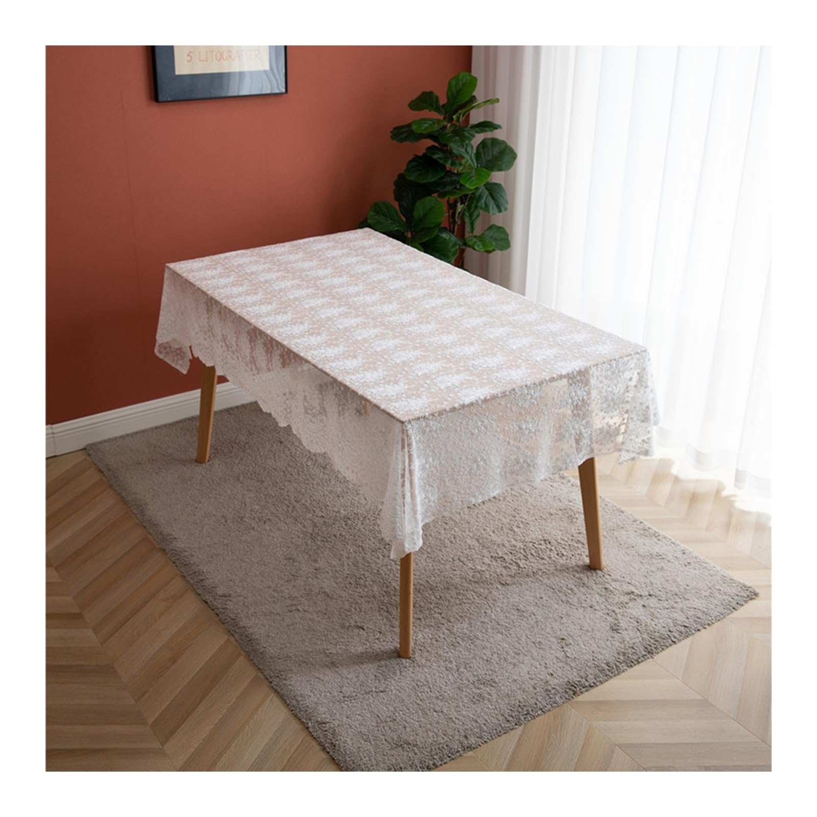 Nappe de table de qualité supérieure dentelle brodée blanche 130x100cm pour salon chic