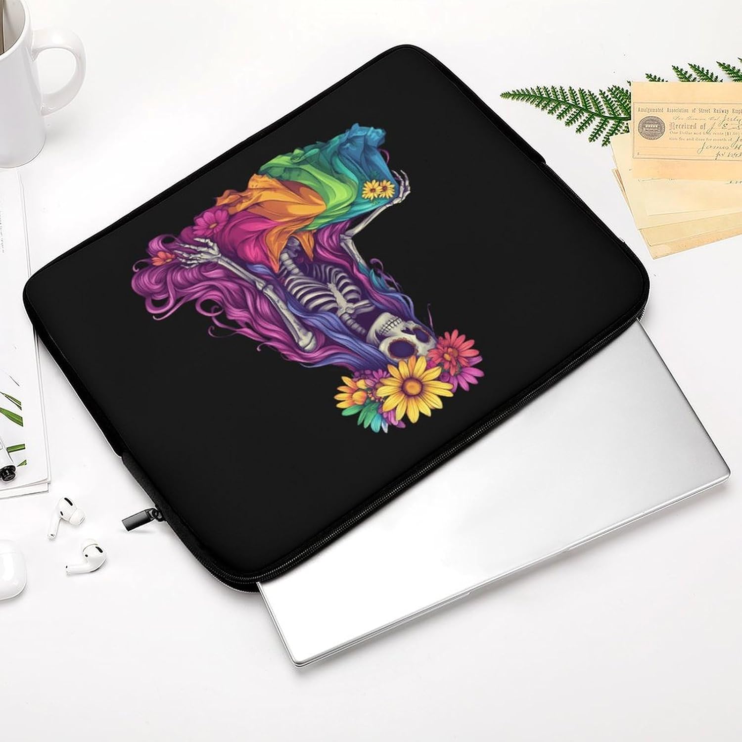 Colorful Skeleton Women Laptop Sleeve Case Protective Computer Bag Carrying Briefcase image 4