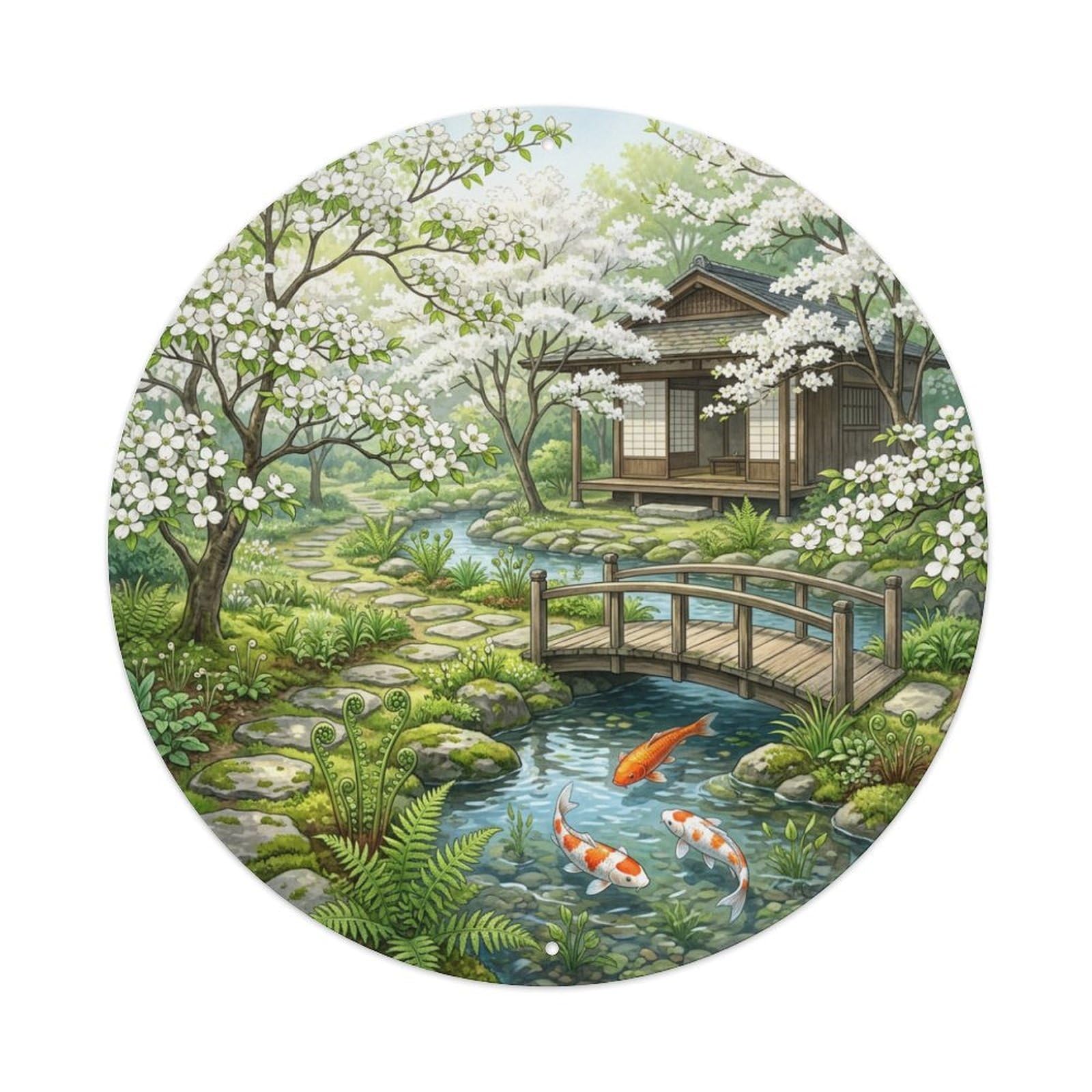 Galvaxio Style Japanese Koi Fish Dogwood Blossoms White Spring Metal Tin Sign