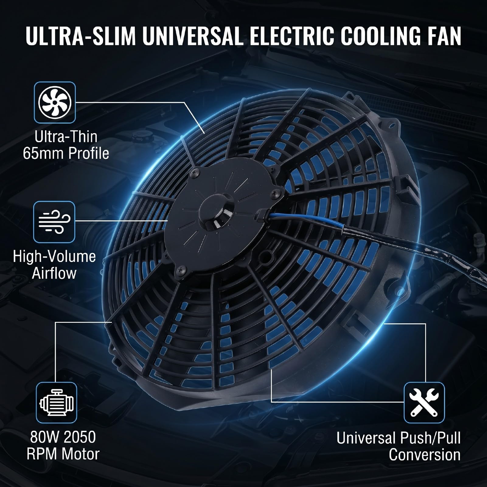 Generic Ventola di Raffreddamento Elettrica Universale Adatta per Design Ultra Sottile 12 V 80 W per Radiatori e Sistemi di Ventilazione 280 Mm Sottile Nera