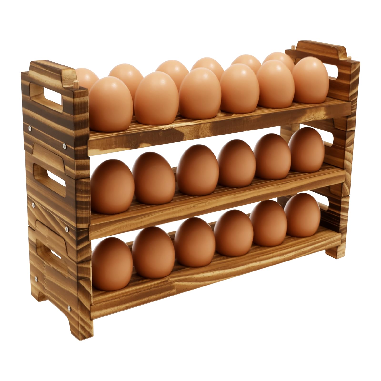 Yuekuntj Wood Color Kitchen Countertop Egg Holder, 3 Tier Stackable Eggs Rack, Wood Egg Holder Storage, Container Collecting For Holding Up To 36 Fresh Eggs For Home Kitchen Cabinet Fridge