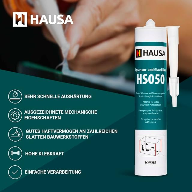Foto 3 de 8 de HAUSA Silicona para acuario y cristal HS050,Adhesivo y sellador de silicona profesional para acuarios…