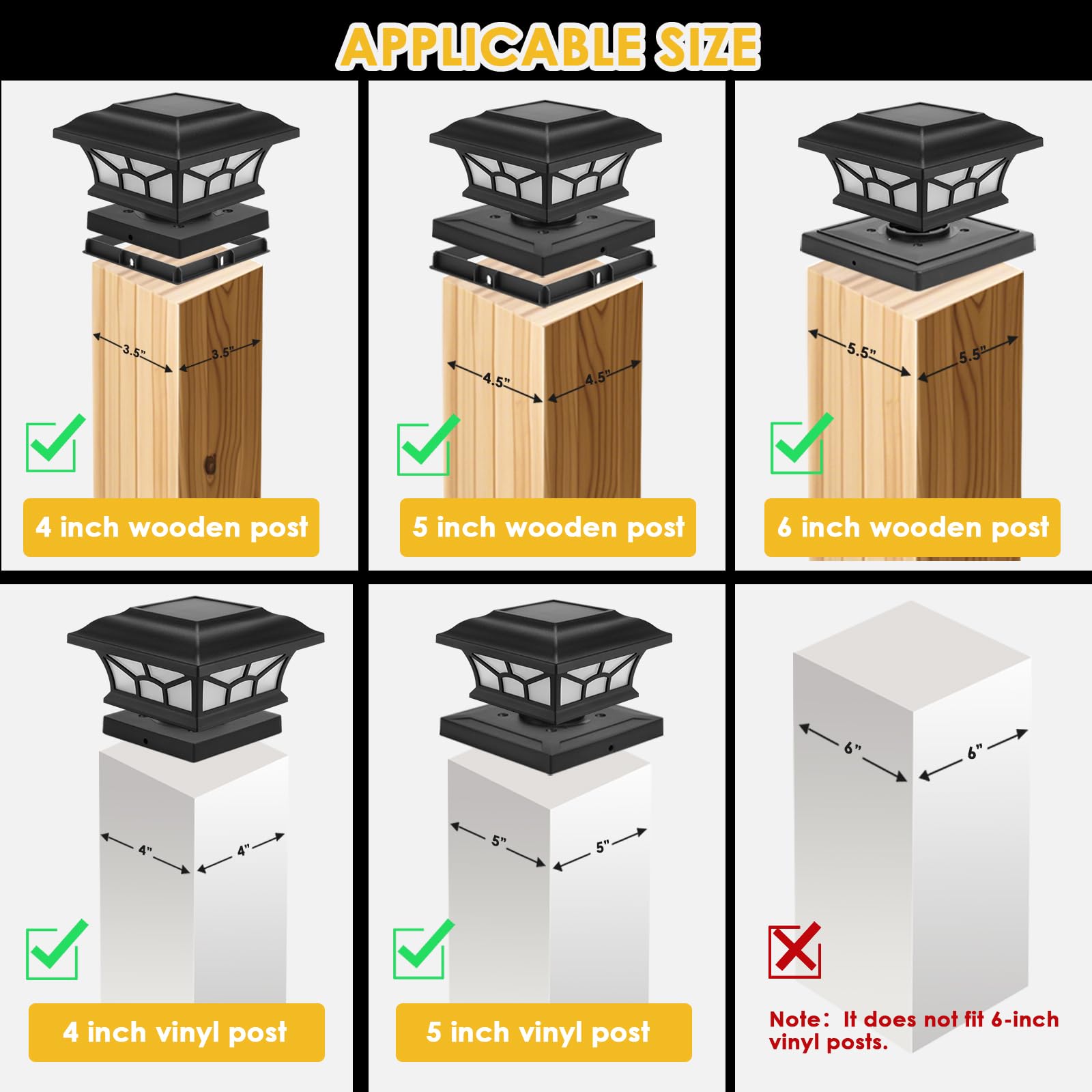 8 Stück Solar-Pfostenkappenleuchten für den Außenbereich, flackernde Flamme und warmweiß, passend für 4 x 4, 5 x 5, 6 x 6 Holz- oder Vinylpfosten, wasserdichte Solar-Zaundeck-Leuchten für Hof