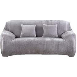 tifee Fundas Gruesas para sofás de 1, 2, 3 y 4 Asientos, Color Puro, de Terciopelo, fáciles de Ajustar y de Tejido elástico, Gris Claro, 3 Seater:195-230cm
