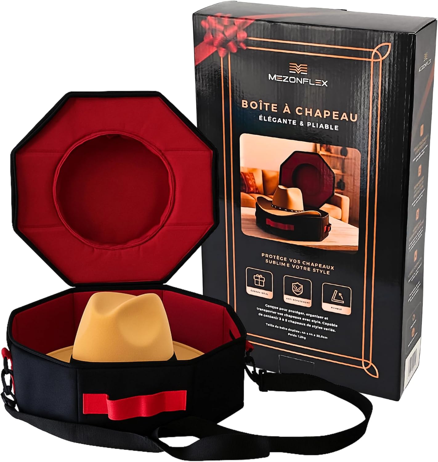 | Premium Foldable & Lightweight Hat Box – Western & Fedora Storage – Water-Resistant Oxford Travel Case – Reinforced Lid – Ideal Gift for Holidays, Birthday & Christmas