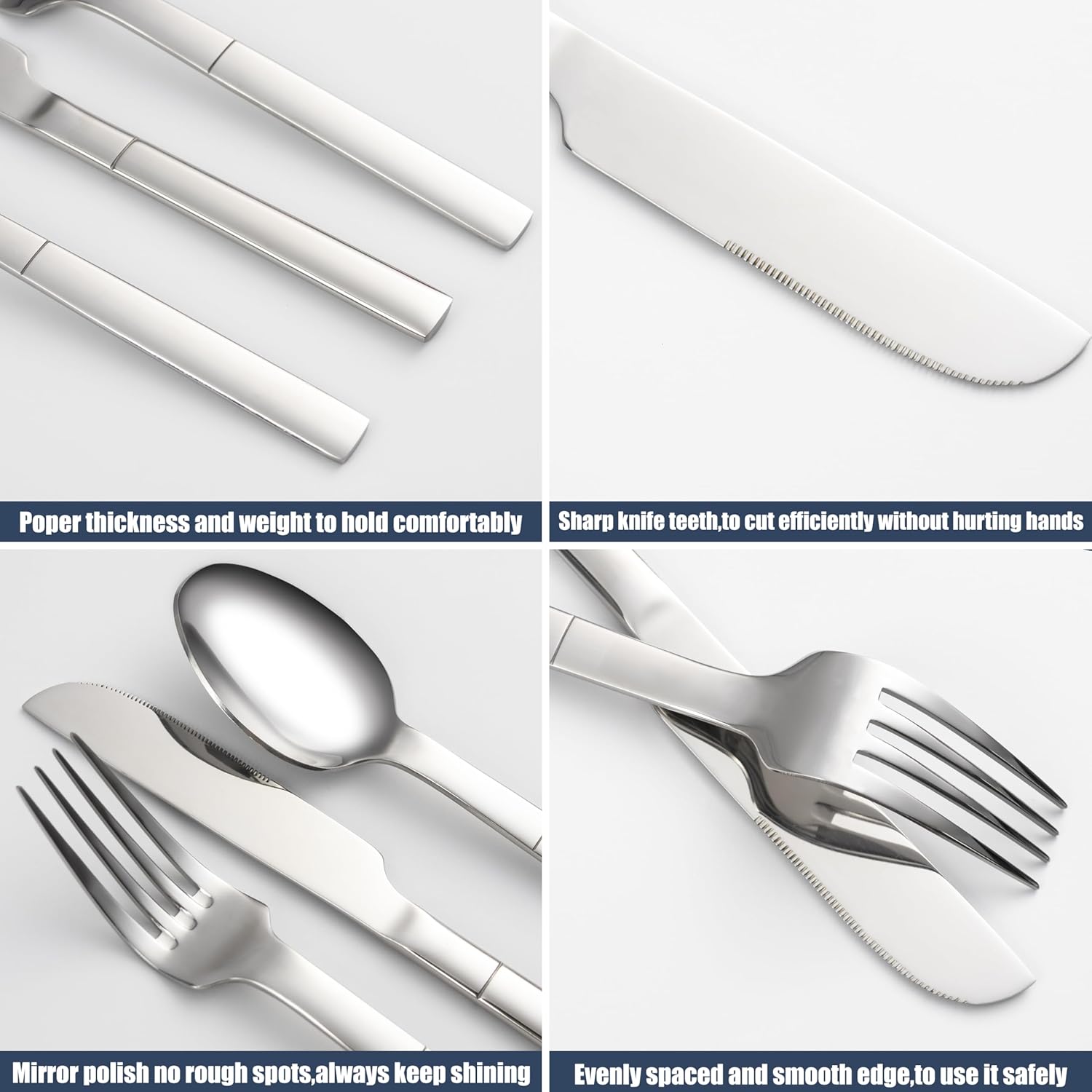 40Pcs Heavy Duty Silverware Set for 8, Scentlate Premium Stainless Steel Flatware with Unique Handle, Mirror Polished Modern Cutlery Utensils, Rust-Proof Dishwasher Safe Forks Spoons Knives