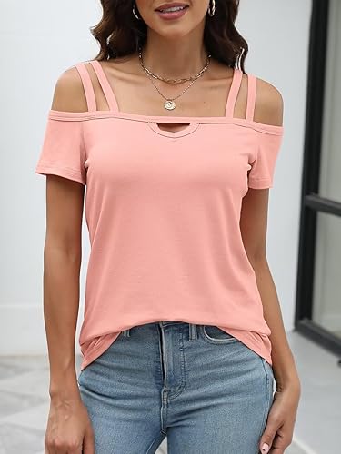 Miniatura 3 de Camisetas de verano con hombros descubiertos para mujer, sexy, recortadas, de manga corta, cruzadas, estilo casual