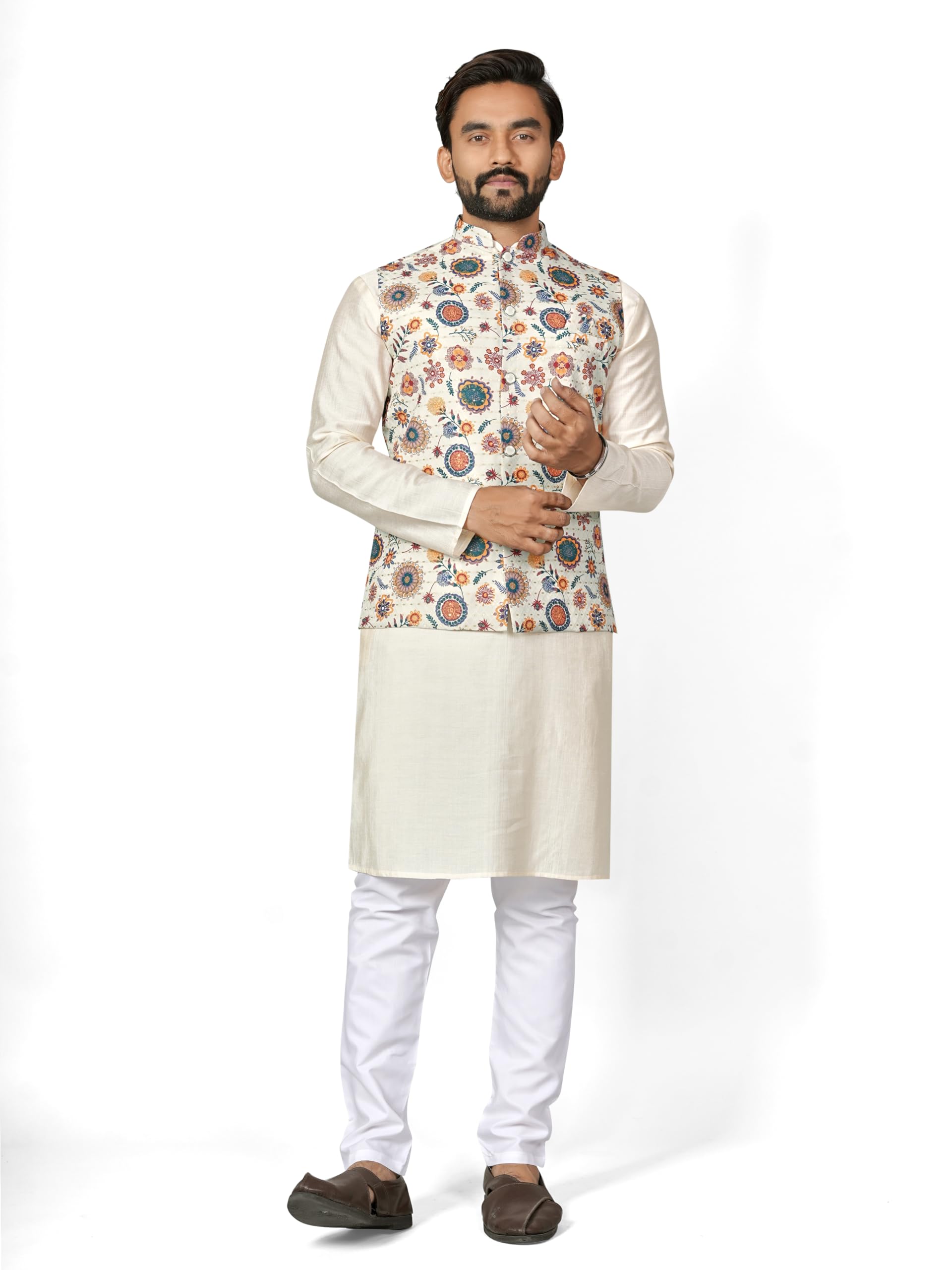 elyxarose Men’s Cotton Blend Kurta Pyjama Set with Stylish Printed Nehru Jacket |Ethnic Wear for Wedding| Festive and Party Occasion-picture-46
