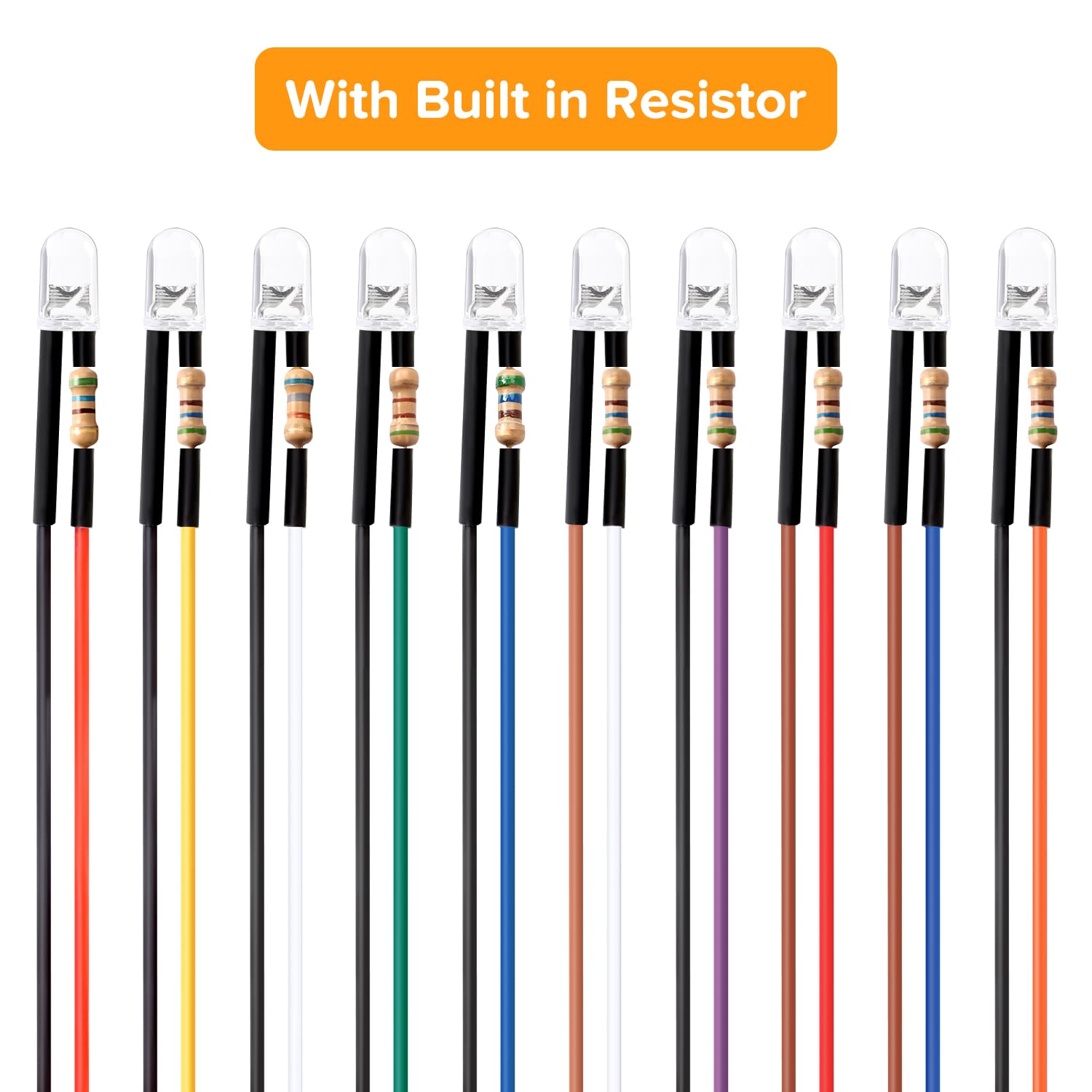 50 Pezzi 5mm 12V Diodo LED Precablata 20cm con Supporto Plastica, 10 Colori