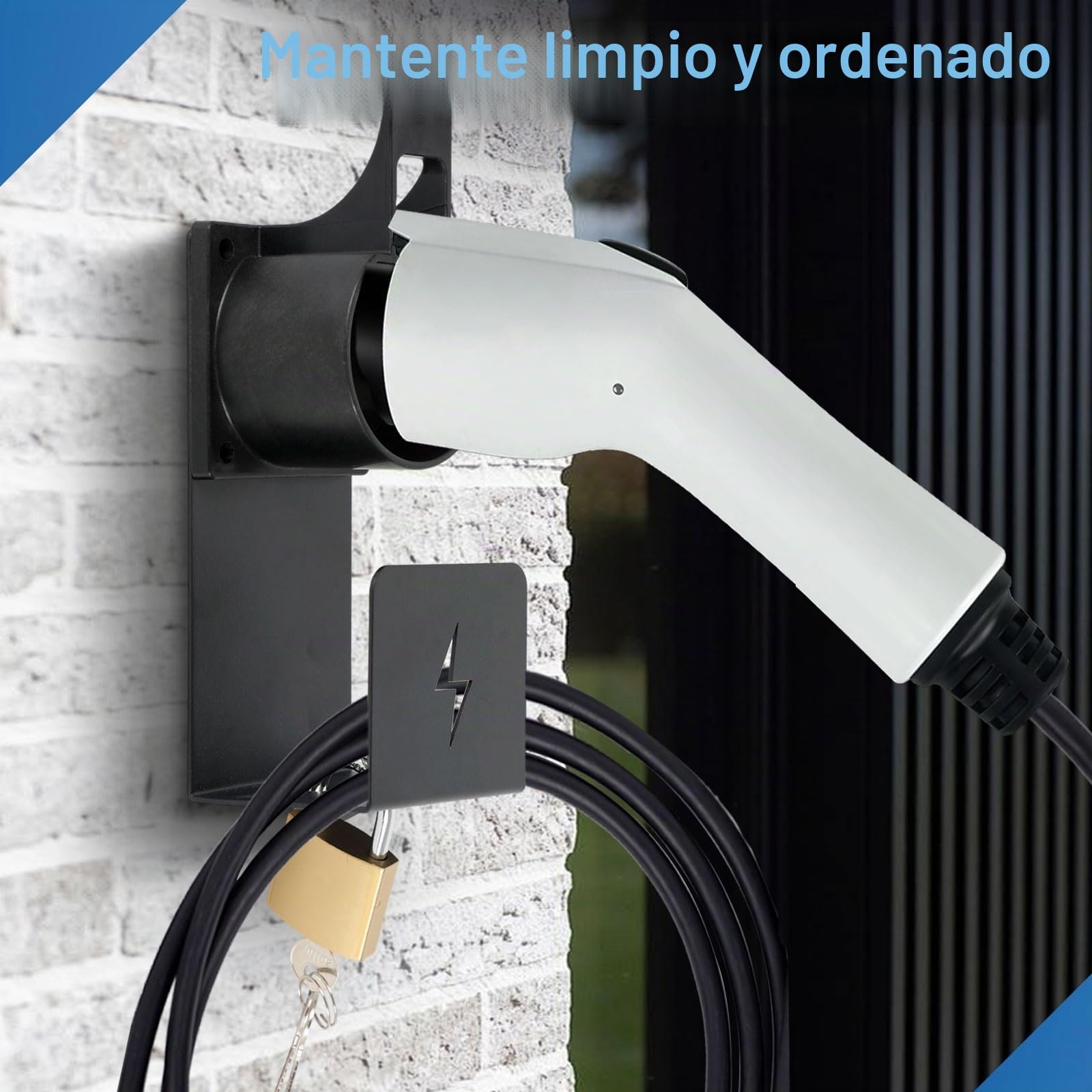 2 soportes para cargador de coche eléctrico, candado, soporte de pared con cerradura para coches eléctricos con conectores IEC 62196-2, cargador de coche eléctrico, organizador de cables para