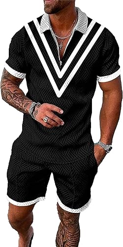 Miniatura 9 de Conjunto deportivo de 2 piezas para hombre, conjunto de pantalones cortos de verano de moda, camiseta polo casual de manga corta y pantalones cortos