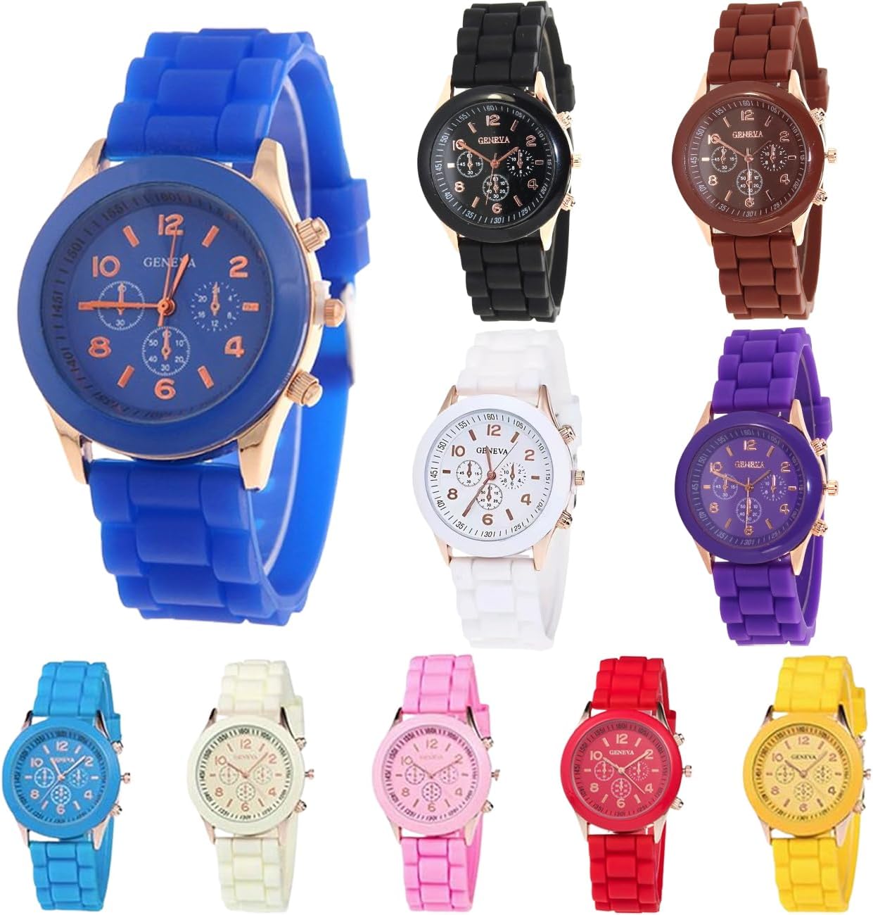 Men Women Kids Silicone Band Assorted Jelly Color Watches (10 Packs)
