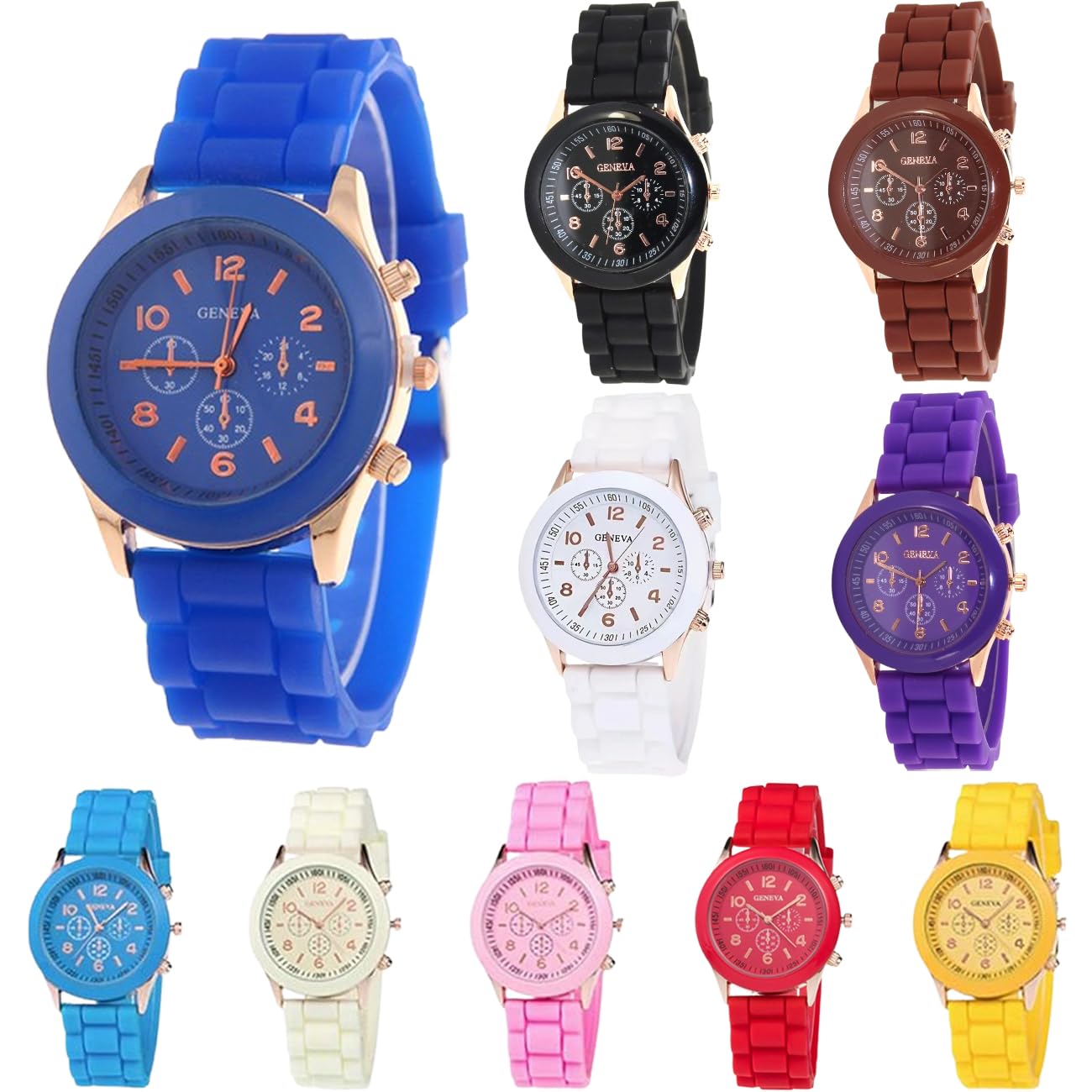 Women Men Wristwatch Silicone Band Assorted Jelly Color Watches Casual Watch Unisex Dress Watch (10 Packs)