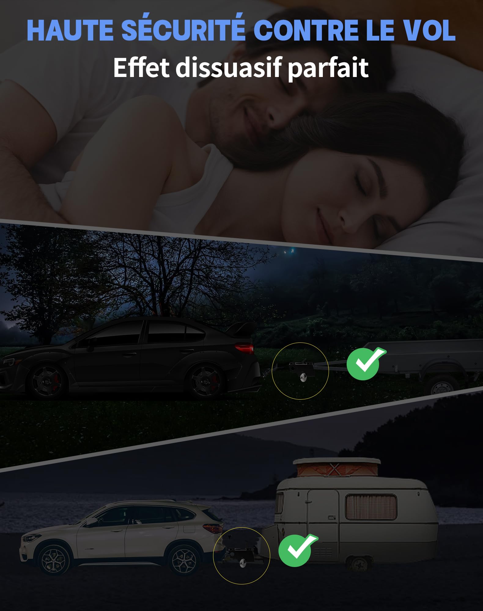 SOSALUK Candado Remolque de Alta Seguridad, Antirrobo Remolque para remolques acoplados y desacoplados, Seguro Caravana con Cepo para Remolque y Protección para Caravanas y Remolques(Negro)