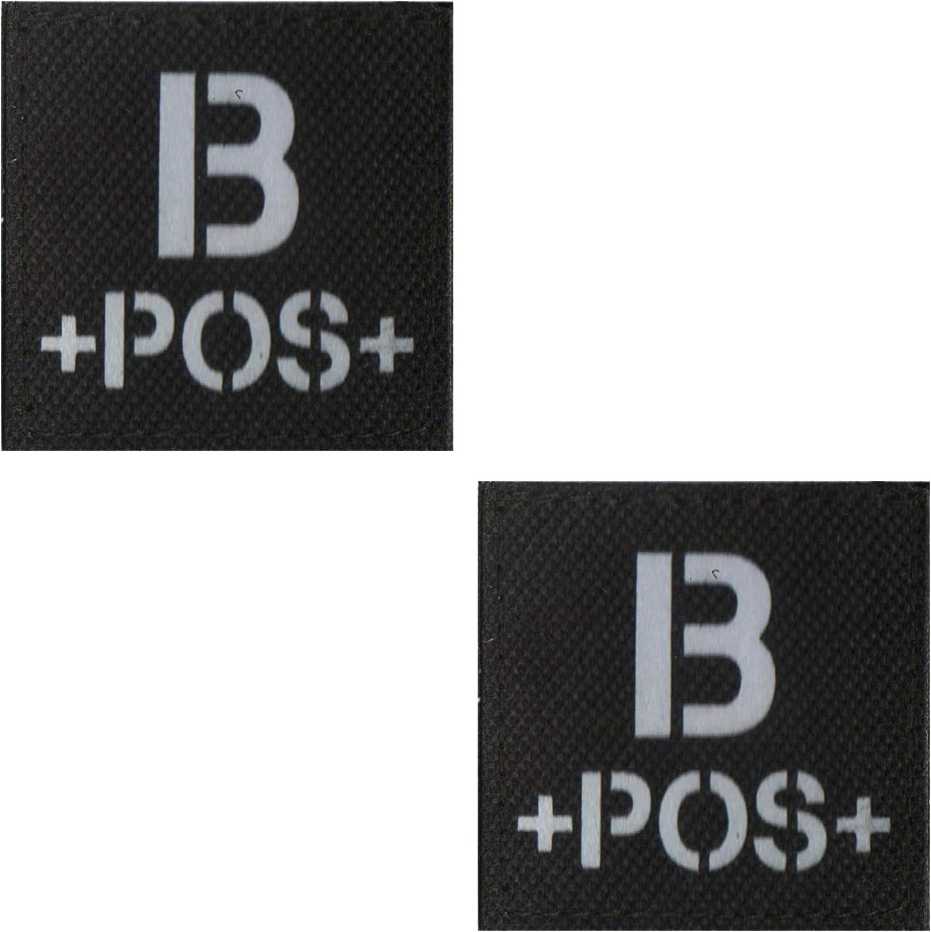 IR Reflective Tactical Blood Type B+ Positive POS Patch Embroidered Military Morale Badge for Outdoors 1.97 x 1.97 inch Pack of 2