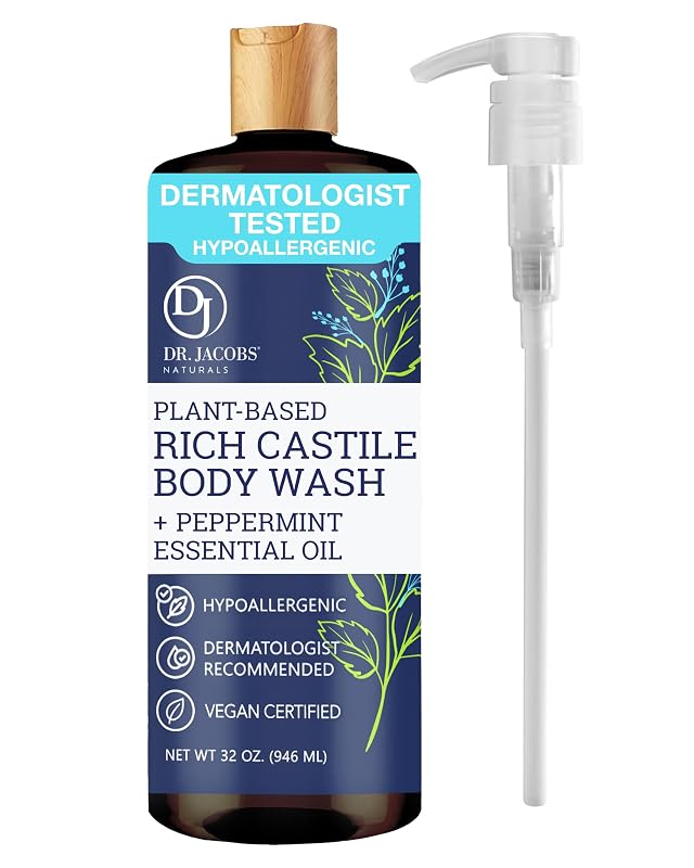 Sabonete líquido corporal Castile DR.JACOBS NATURALS com hortelã-pimenta e válvula pump, 946 mL