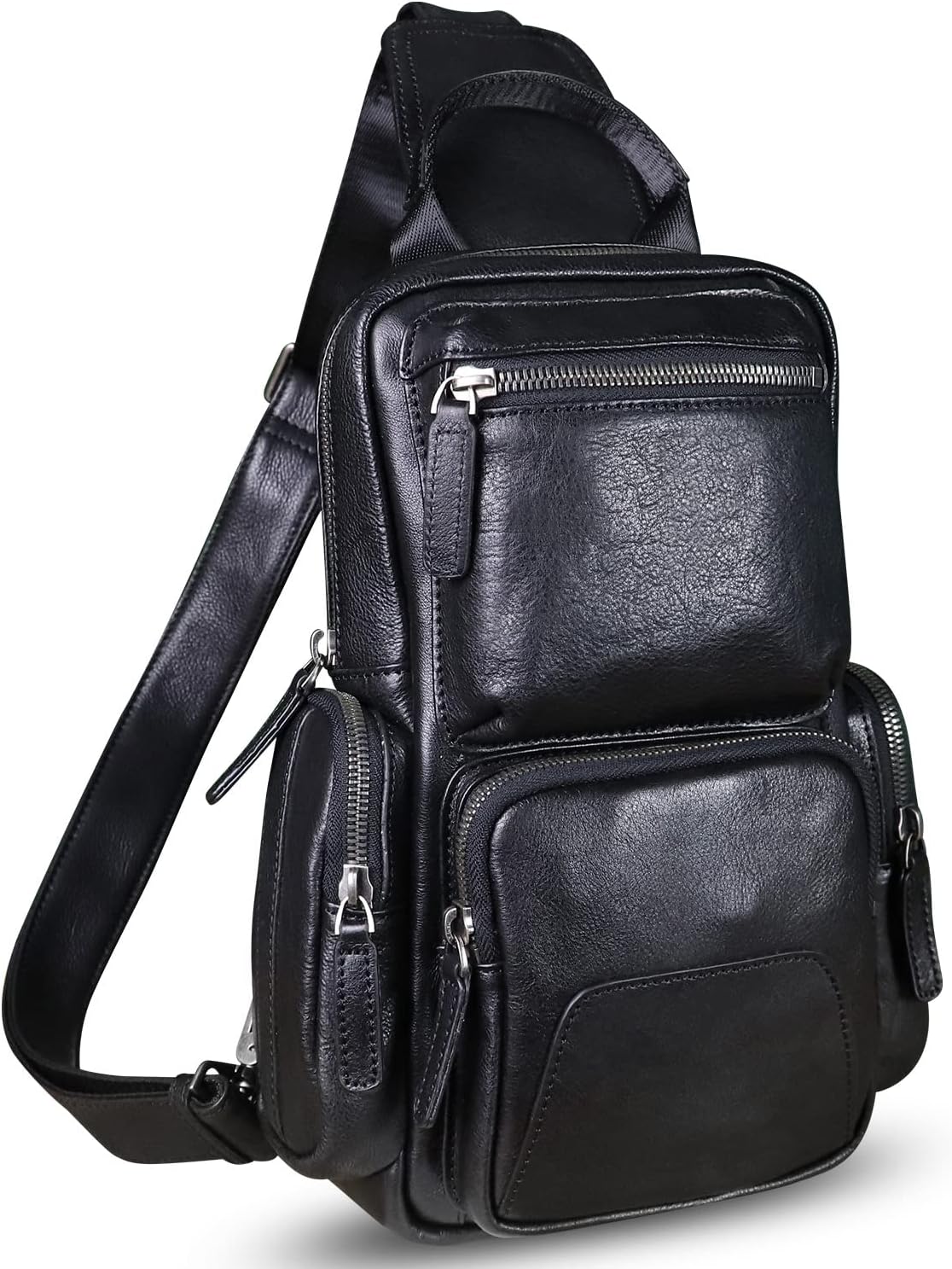 IVTG Genuine Leather Sling Bag Crossbody Casual Hiking Daypack Vintage Handmade Chest Bag Shoulder Backpack Motorcycle Pack (Darkgrey)