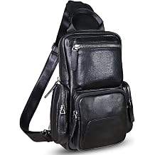 IVTG Genuine Leather Sling Bag Crossbody Casual Hiking Daypack Vintage Handmade Chest Bag Shoulder Backpack Motorcycle Pack Darkgrey