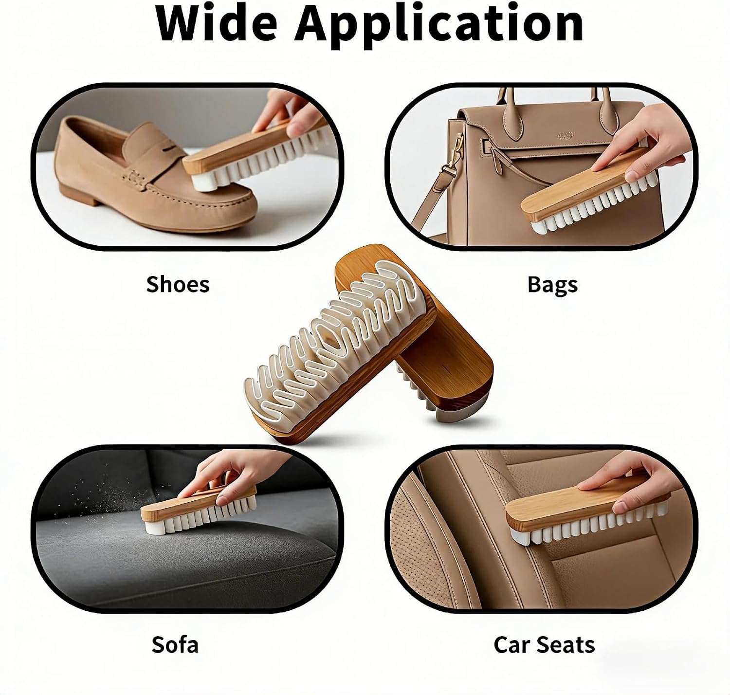 Suede Brush Cleaner Set, Rubber Crepe Bristles with Wood Handle,Soft Care Brush for Shoes, Boots, Bags, Jackets and Furniture, 2 Pack