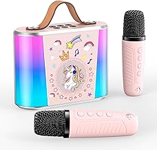 Karaoke Kids Portable Bluetooth Speaker with 2 Microphones, Gift for Kids Age 3-18, Boys and Girls, Families, Birthday Party (Pink)