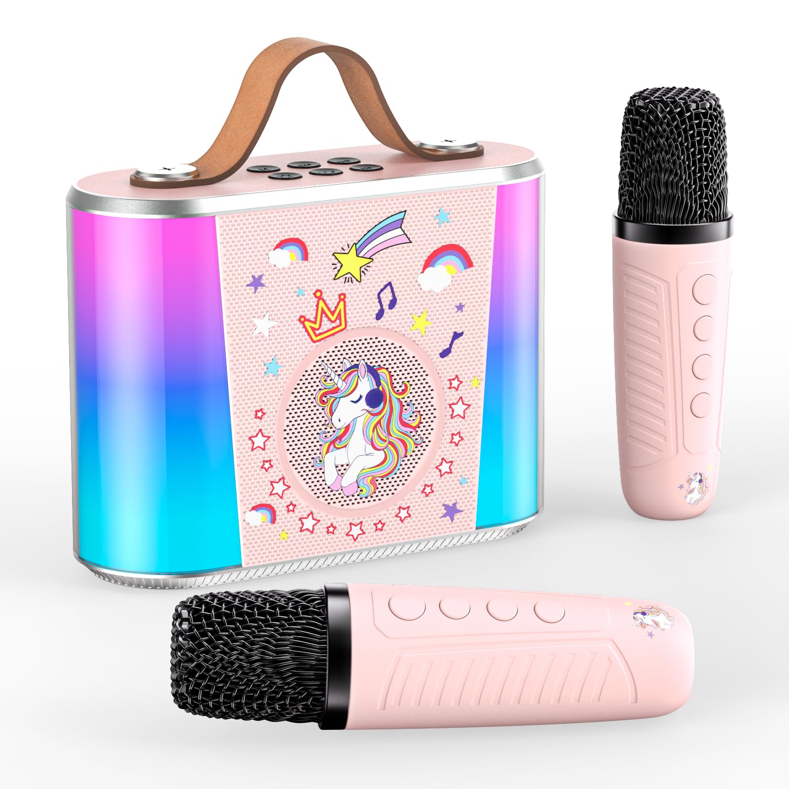 PKBD Karaoke Maschine für Kinder,Mini Karaoke Maschine mit 2 Mikrofonen, Tragbarer Bluetooth-Lautsprecher mit Stimmeffekten & LED-Lichtern–Geschenk für Mädchen & Jungen 3-15 Jahre (Rosa)