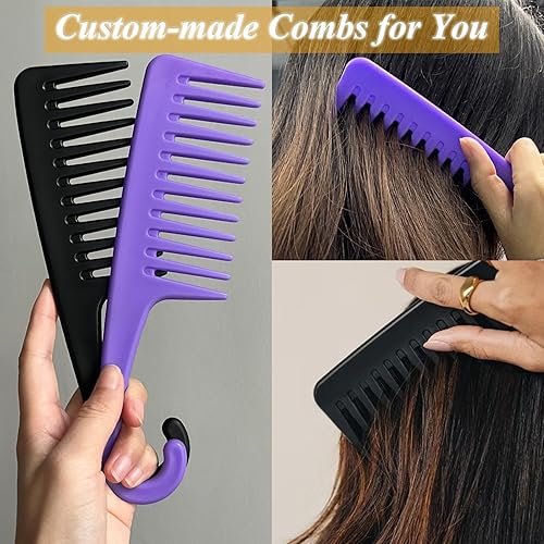 Miniatura 5 de Peine de dientes anchos y grandes, 2 piezas, peines de ducha con gancho para cabello rizado mojado, peines de cepillo de pelo grande premium para