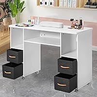 Vista 8 de Artist hand Mesa de uñas, mesa de manicura, estación de mesa Nail Tech, cojín de muñeca, ruedas bloqueables, cajones de almacenamiento de tela