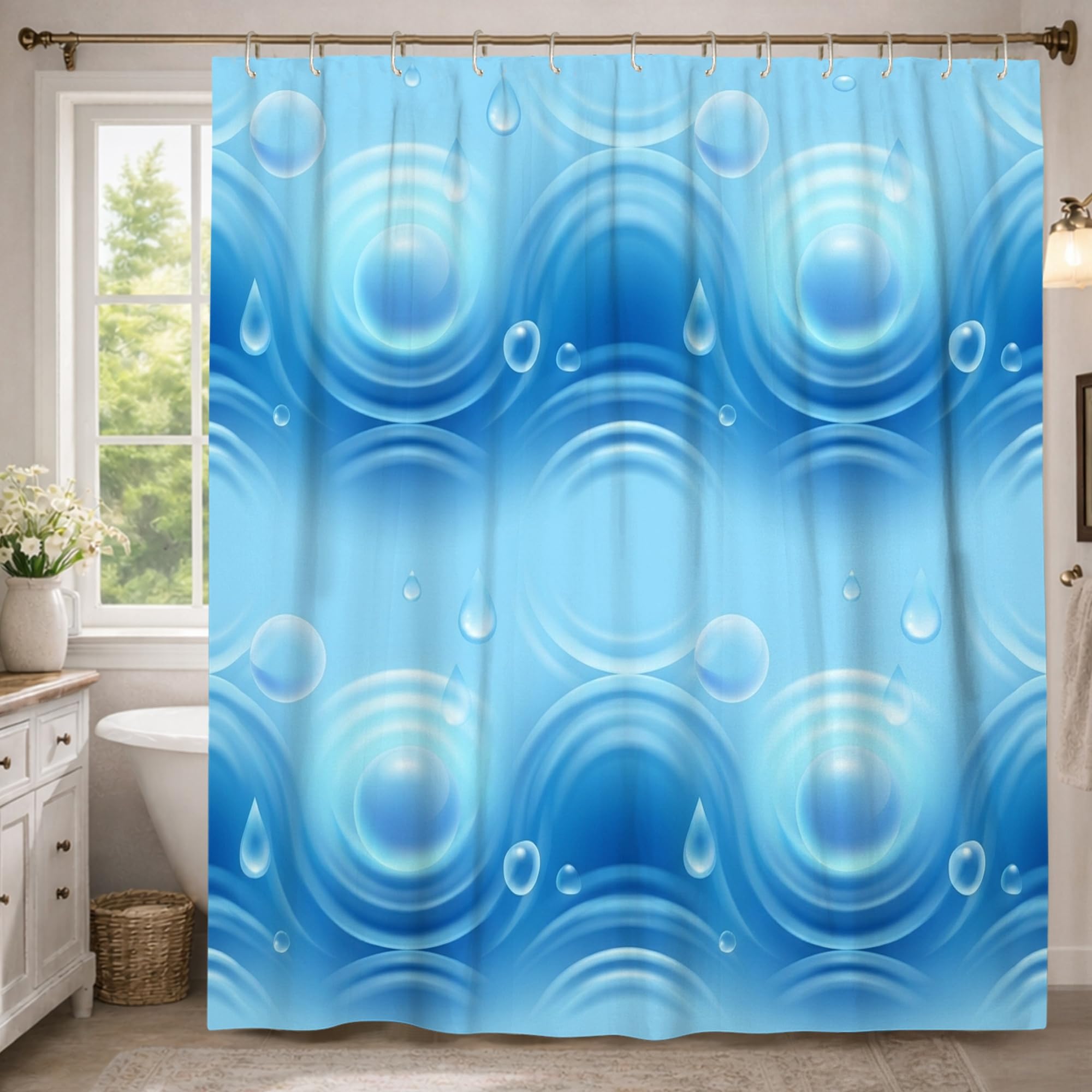 Rideau de douche en toile haut de gamme motifs cercles bleus style décoration d'hôtel