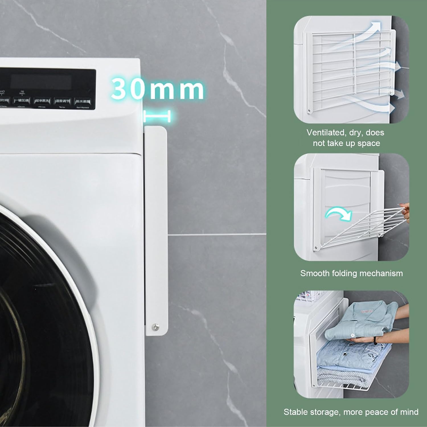 AUNMAS Magnetic Folding Clothes Drying Rack Washing Machine Side Storage Towel Shelf for Refrigerator Bathroom Kitchen with Strong Carbon Steel Adjustable Space Saving Design (White)