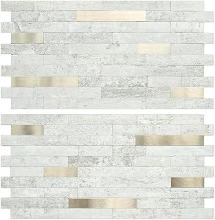 AULIGET 20 Sheets Faux Stone Peel and Stick Backsplash, Beige Stone Look PVC Wall Tile Stick on Backsplash for Kitchen and Bathroom
