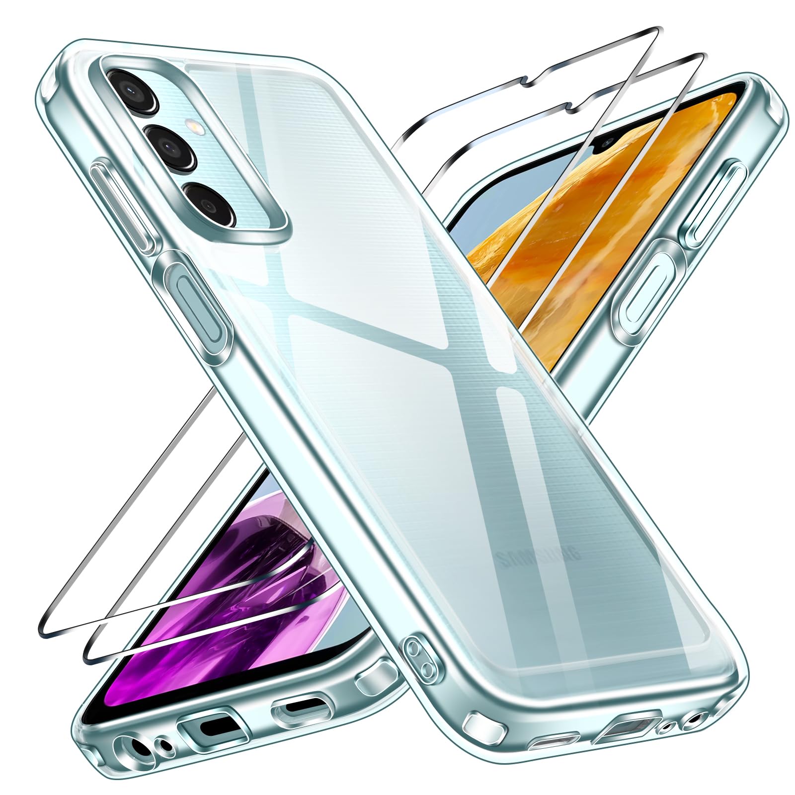 iVoler Przeciw żółknięciu przezroczyste etui do Samsung Galaxy M15 5G z 2 sztukami szkła hartowanego, [odporny na wstrząsy klasy wojskowej] przezroczysta cienka obudowa