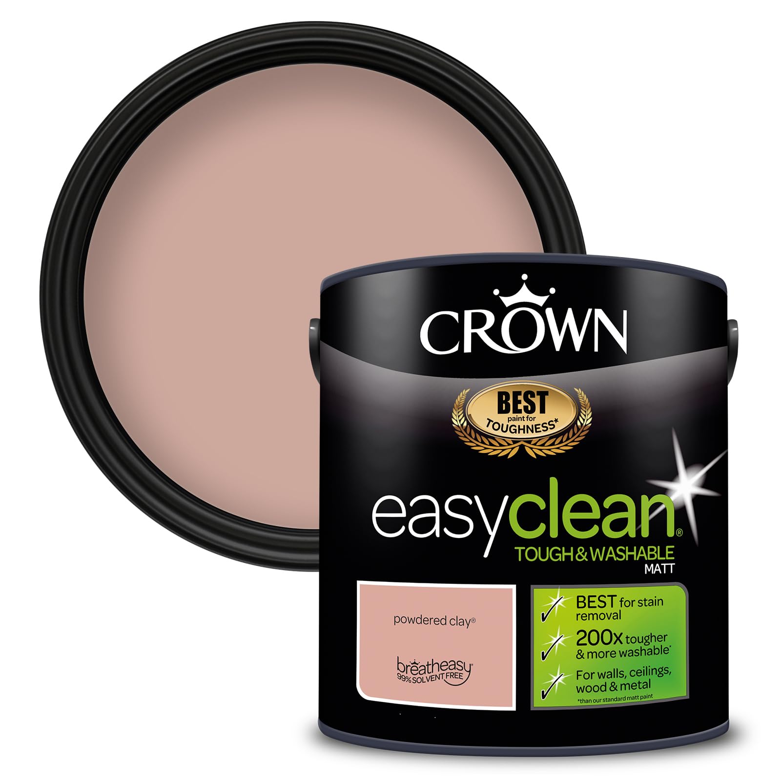 Crown Easyclean Matt Emulsion Paint, 2.5L, Powdered Clay 15.80 cm x 15.80 cm x 16.20 cm