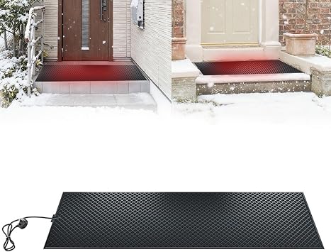 Heated Snow Melting Mats Outdoor, 15 * 60 Inch Rectangular Ice Heated Pad with 5ft Power Cord, Double Sided Anti-Slip, Waterproof Electric Snow and Ice Melting Mat for Winter Stair Steps Doorway Roof