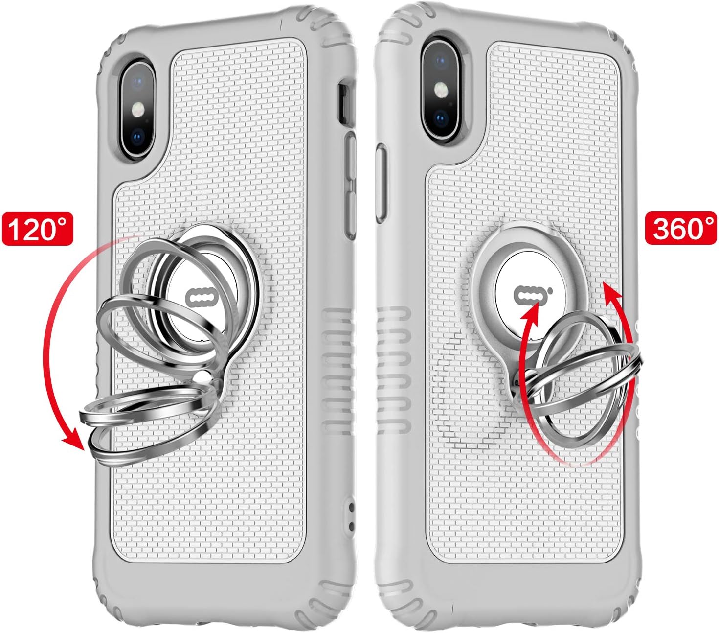 ICONFLANG Compatible Phone Case for iPhone Xs/for iPhone x 5.8" with Ring Kickstand 360 Degree Rotating Drop Airbag Protection Shock Absorption Case [Compatible Magnetic Car Mount case] (White)