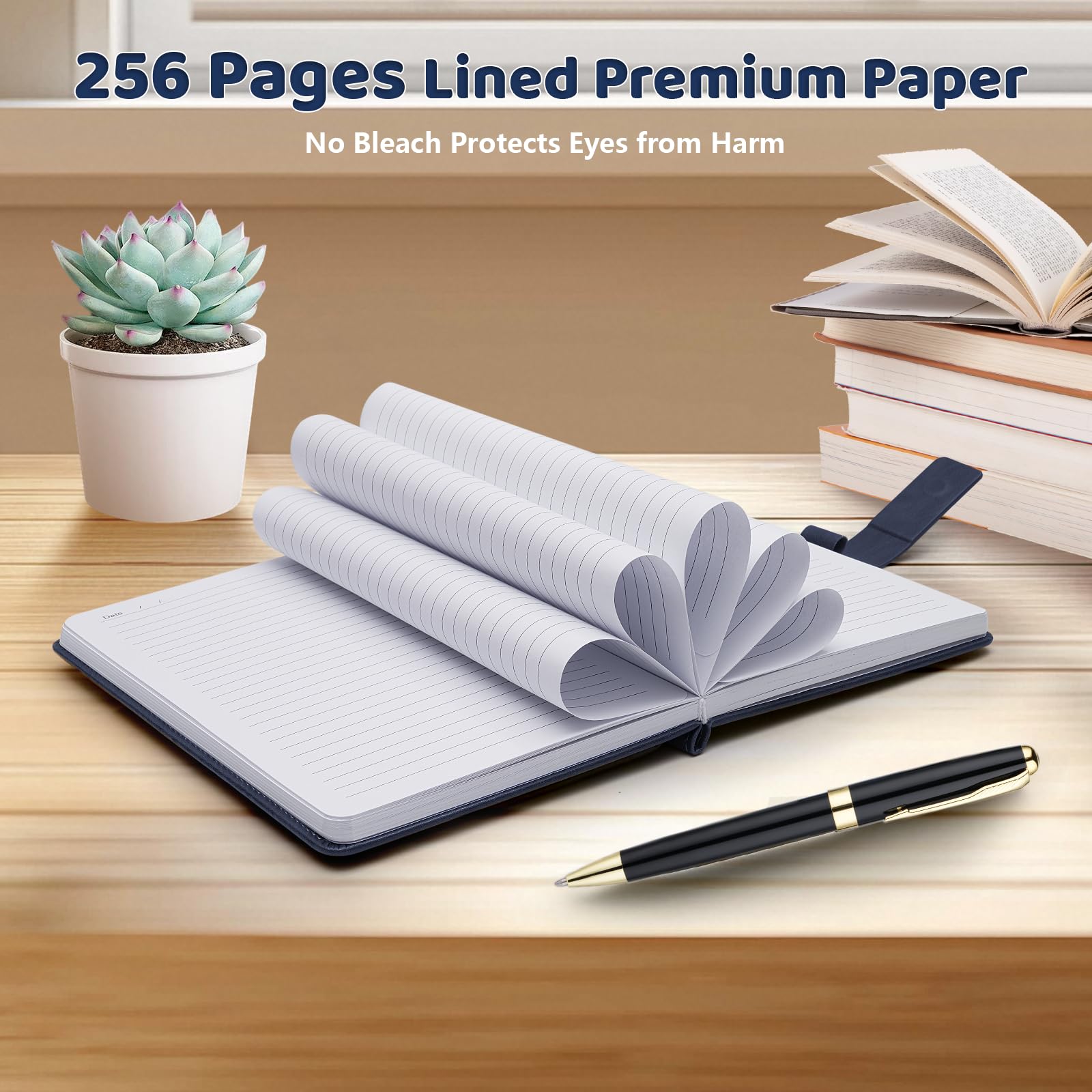 Taccuino a righe per uomini e donne, copertina rigida, in pelle, a righe, per lavoro, 256 pagine di carta da 100 g/m², formato A5; regalo per le vacanze per colleghi, blu navy