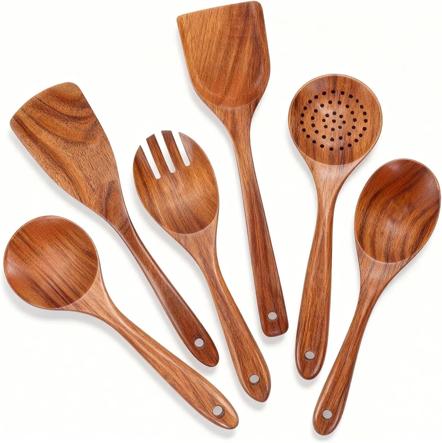 YTYOTO Premium 6pcs Wooden Spoons Set for Cooking - Durable Teak Wood Kitchen Utensils Set with Smooth Surface, Heat-resistant & Scratch-proof Spatula, Best Gift for Cooking Lovers โ image 1
