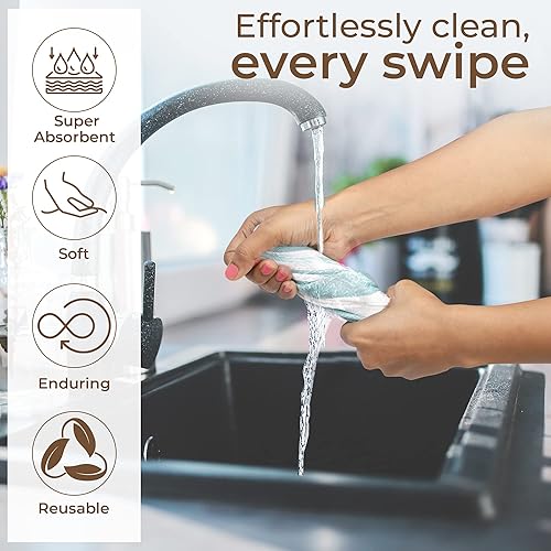 Miniatura 4 de Urban Villa Cotton Dish Cloth Set of 8, Highly Absorbent Super Soft Quick Drying 12x12 Inch Dish Cloths for Kitchen Cleaning & Drying Dishes Mitered