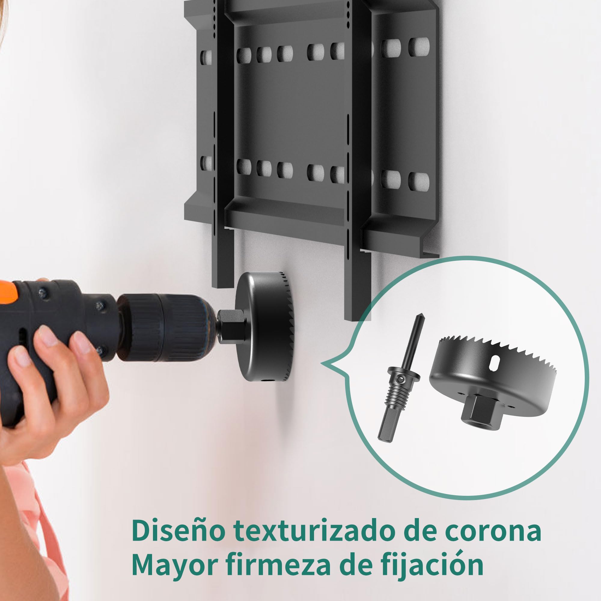 HomeMount Pasacables TV Pared Empotrado Ø76 mm con Sierra de Corona, Juego de 2 Ocultacables TV para HDMI y Alimentación, Ocultar Cables TV y Lograr Pared Limpia y Ordenada (Blanco)