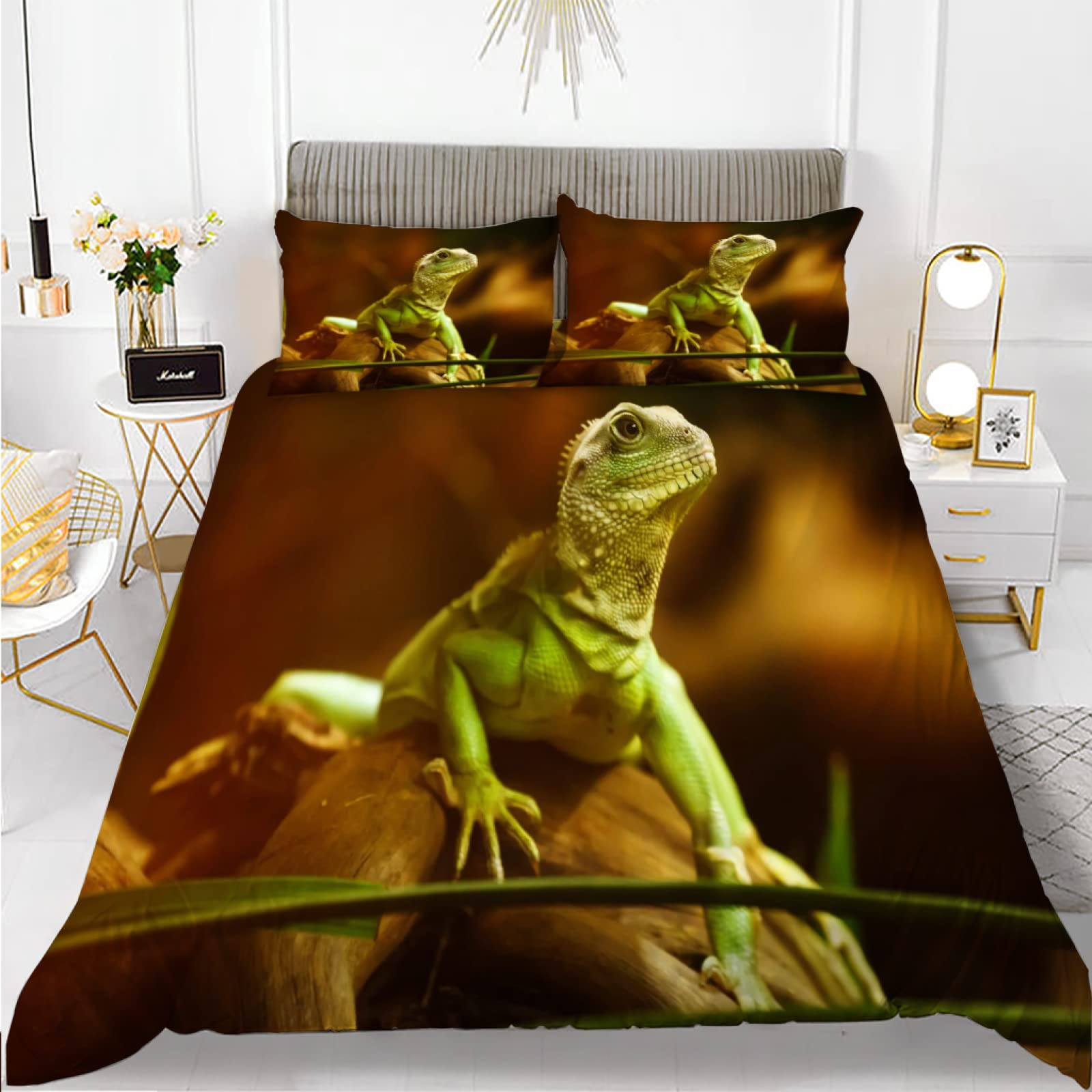 Housse de couette 160x200 lézard jaune en microfibres avec taies