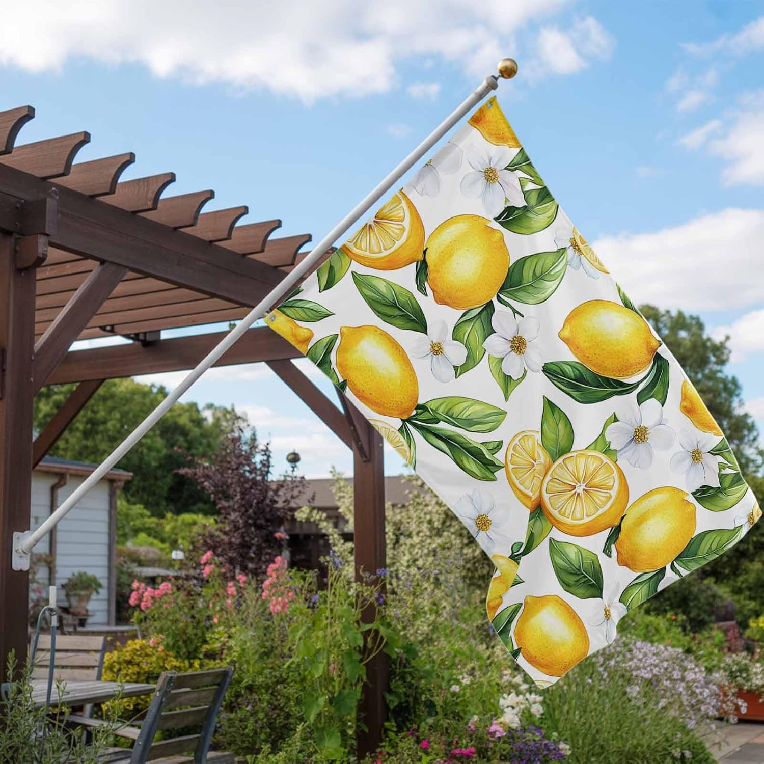 Summer Flags for Outside 5x8 Ft, Lemon White-Flower Leaves White Background Double Sided Flag, Outdoor Flags & Banners with 2 Brass Grommets for Yard Garden Outdoor Decoration