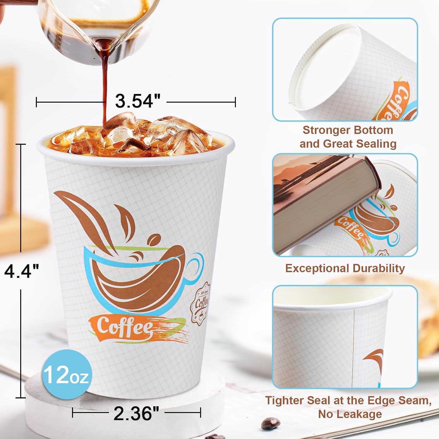 Lamosi 180 Pack 12 oz Coffee Cups, Paper Coffee Cups 12 oz, Disposable Leakproof Cup for Cold Drinks or Hot Beverages - Image 2