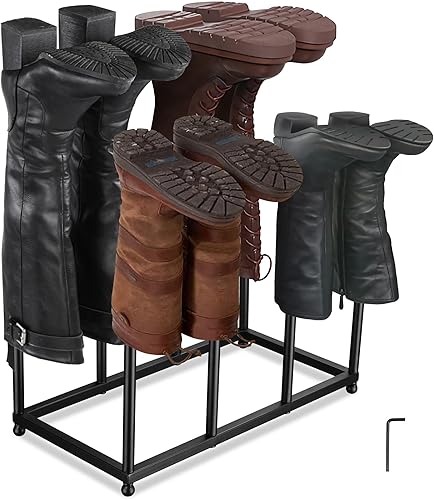 Moderno estante de metal negro para almacenamiento de botas altas, organizador de botas de entrada independiente con 8 postes largos, capacidad para