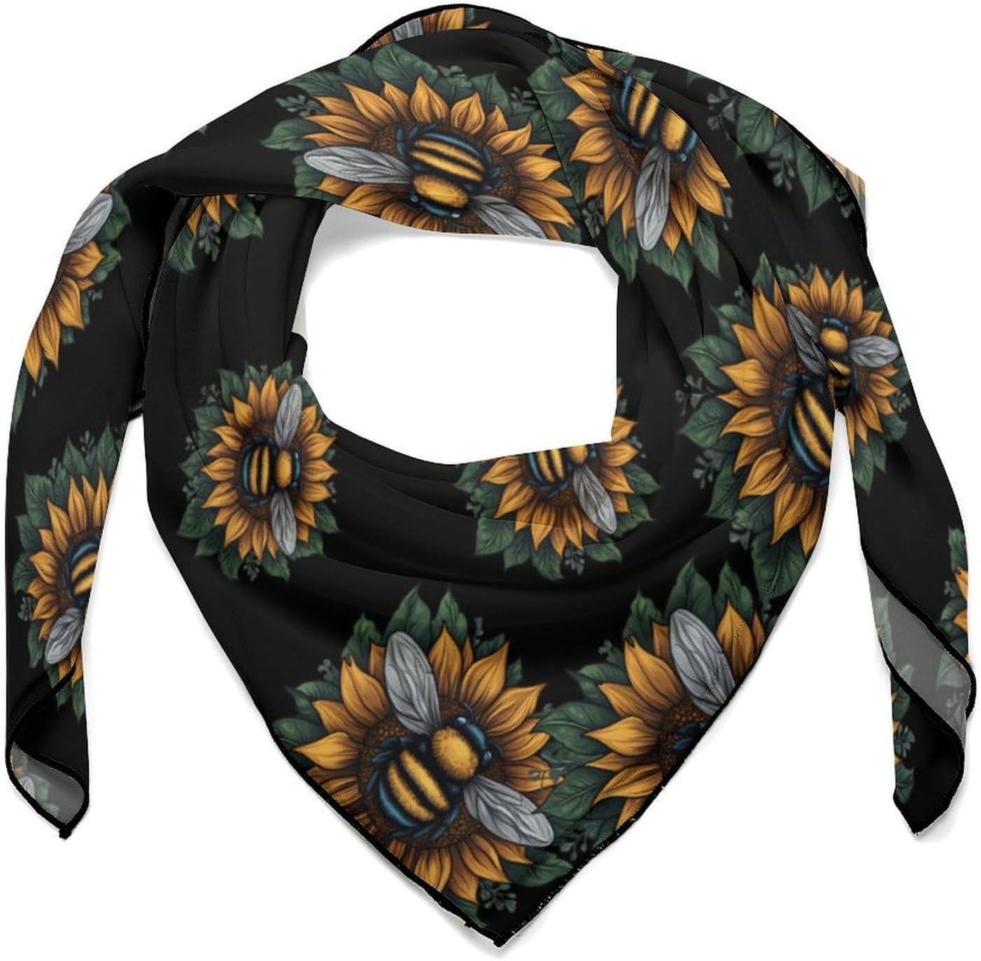 Sunflower Save The Bees Bandana Fashion Head Scarf Square Silk Scarf Print Neck Hair Scarfs for Women Men Gifts