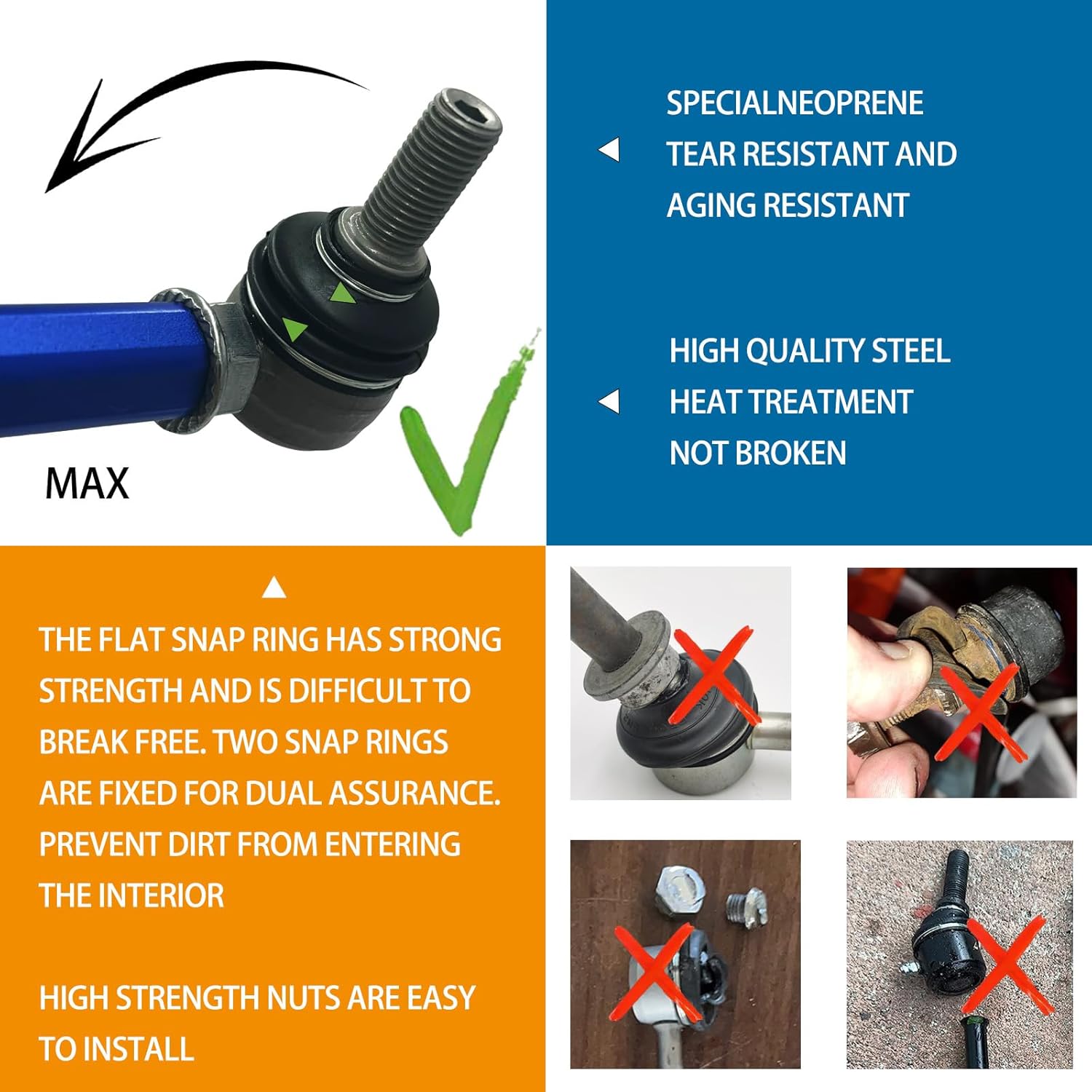 11.81-13.78' m12 Modified Front Sway Stabilizer Bar End Drop Link 2 Pcs Left & Right Aluminium Self Adjustable 360 Degree Swivel With Length And Angle Maintenance Vehicle X303512 300-350 Blue