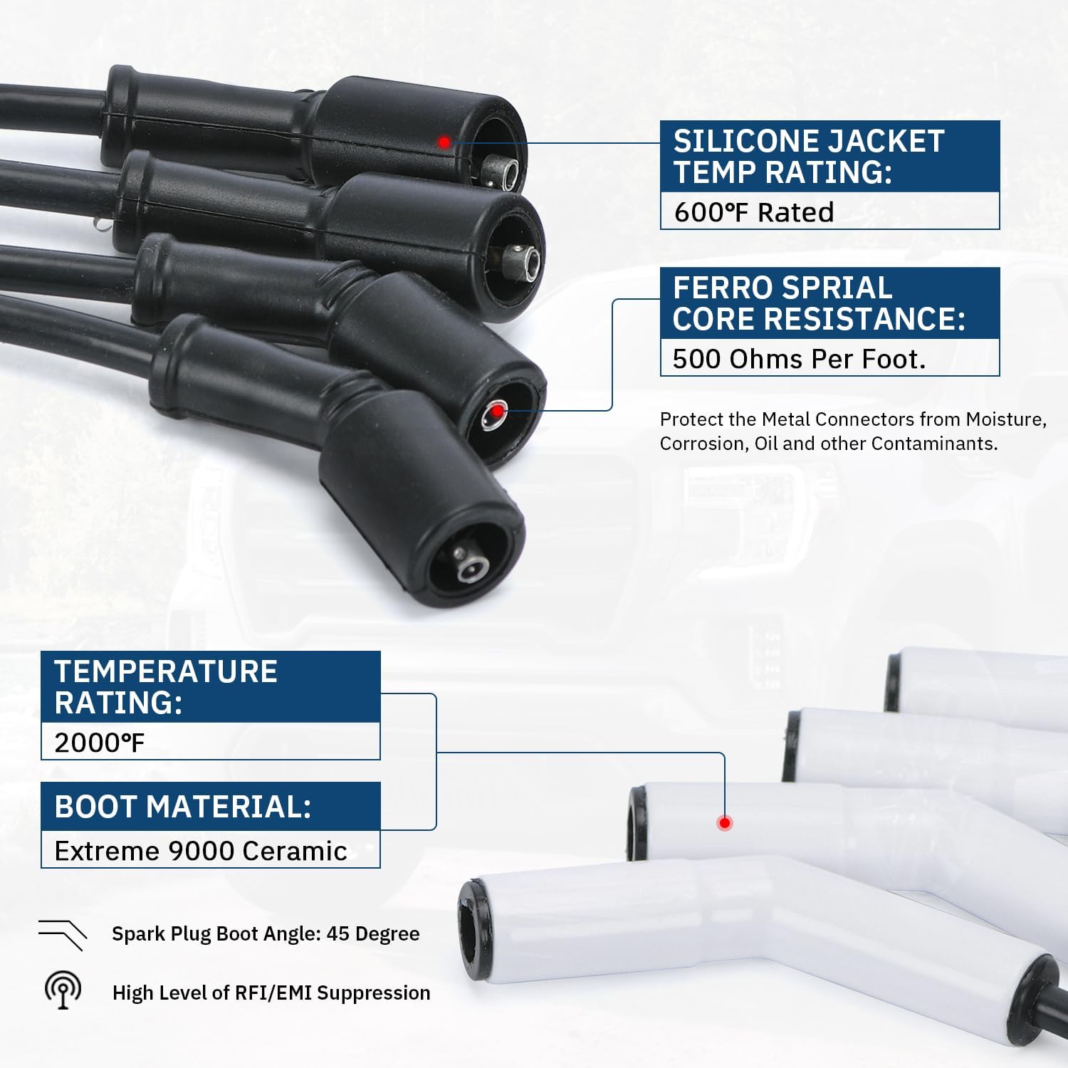 Spark Plug Wire Set for GM LS3/LS4/LS7/LT Engines 9070C Extreme 9000 Ceramic Spark Plug Boot Ignition Wire/Cable Kit