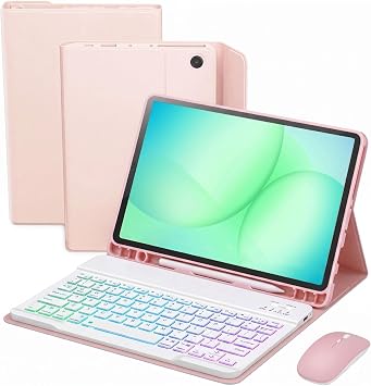 Keyboard Case for Samsung Galaxy Tab A9+/A9 Plus 11 Inch 2023 SM-X210/X216/X218, Detachable Color Backlit Bluetooth Keyboard and Mouse, Slim Lightweight Stand Cover with S Pen Holder, Pink